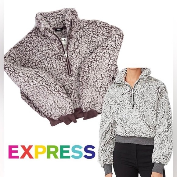 Express Factory Super Soft Cropped Half-Zip Pullover Sherpa Sweater Purple XS - Picture 1 of 12